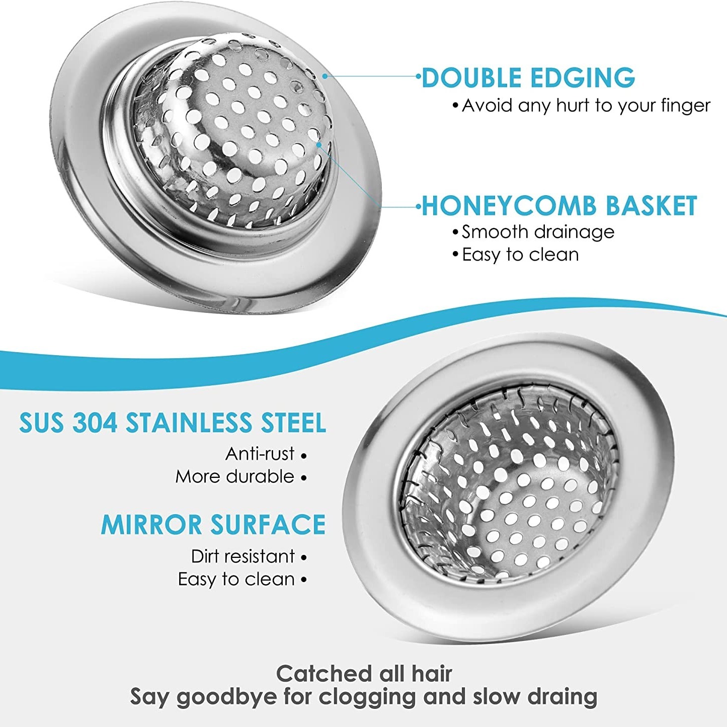 Almi 2pcs Bathtub Drain Strainer- Small Bathroom Sink Strainer Wide Rim  2.17 Diameter Stainles Gift