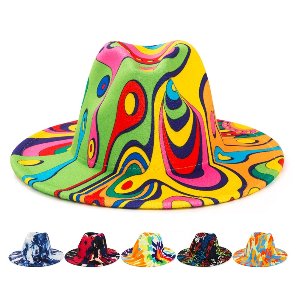 

Cloche Hat, 1pc Fashion Personality Jazz Hat Men's Colorful Rendering Pattern Top Hat Wide-brimmed Cloche Hat