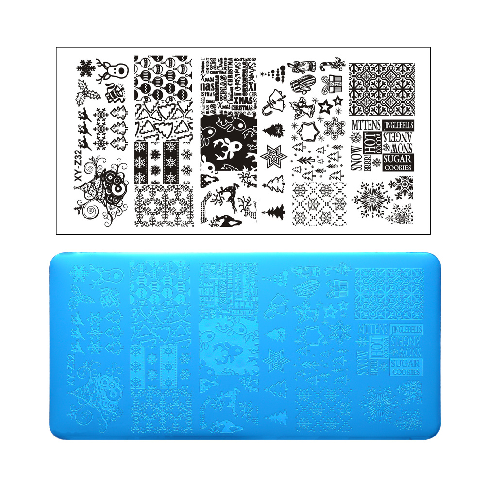 Nail Stamp Template - Christmas Snowflake Leaves Design