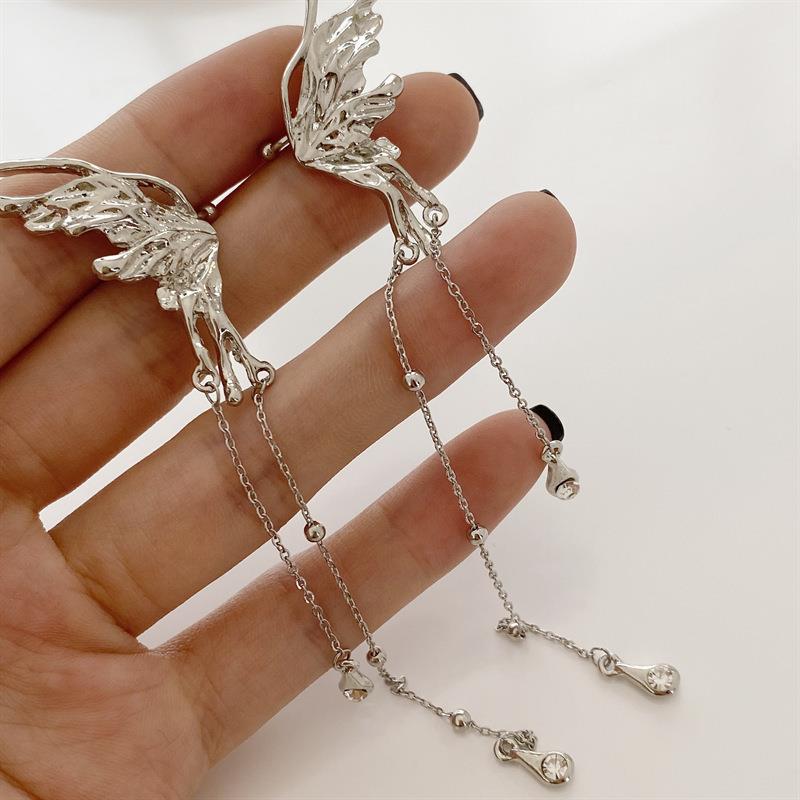 Zircon Butterfly Ear Cuff with Silver Tassel