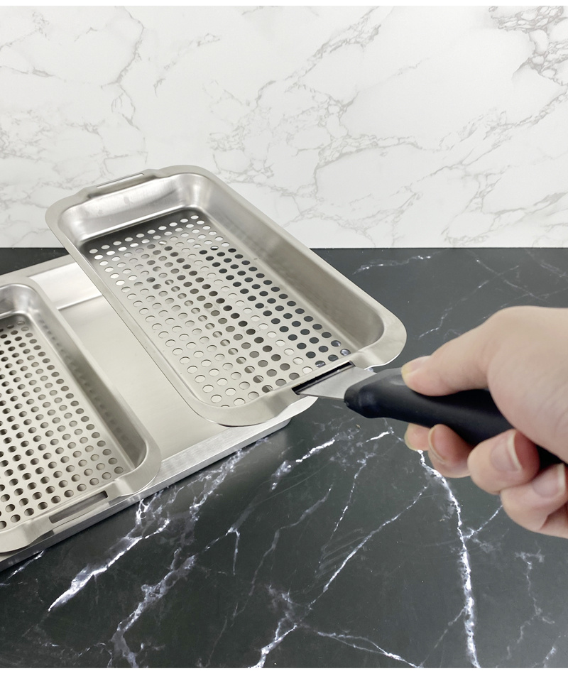 4 Sets Outdoor Stainless Steel Grill Tray Set Square Large Capacity