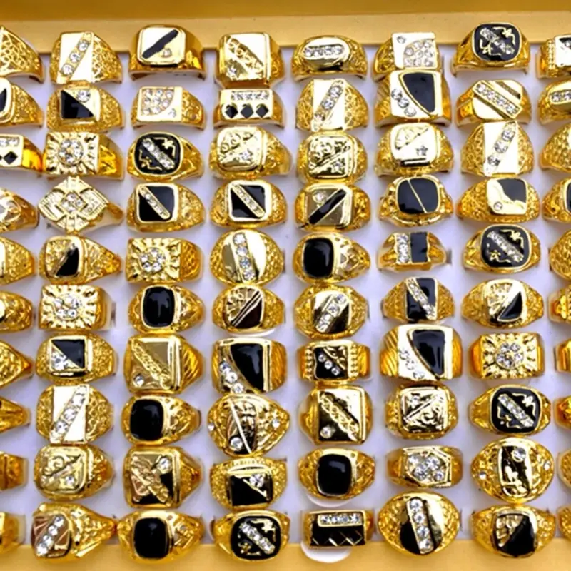 5pcs lot vintage classic color crystal rhinestone metal ring mans wide rings wedding ring party men jewelry details 1