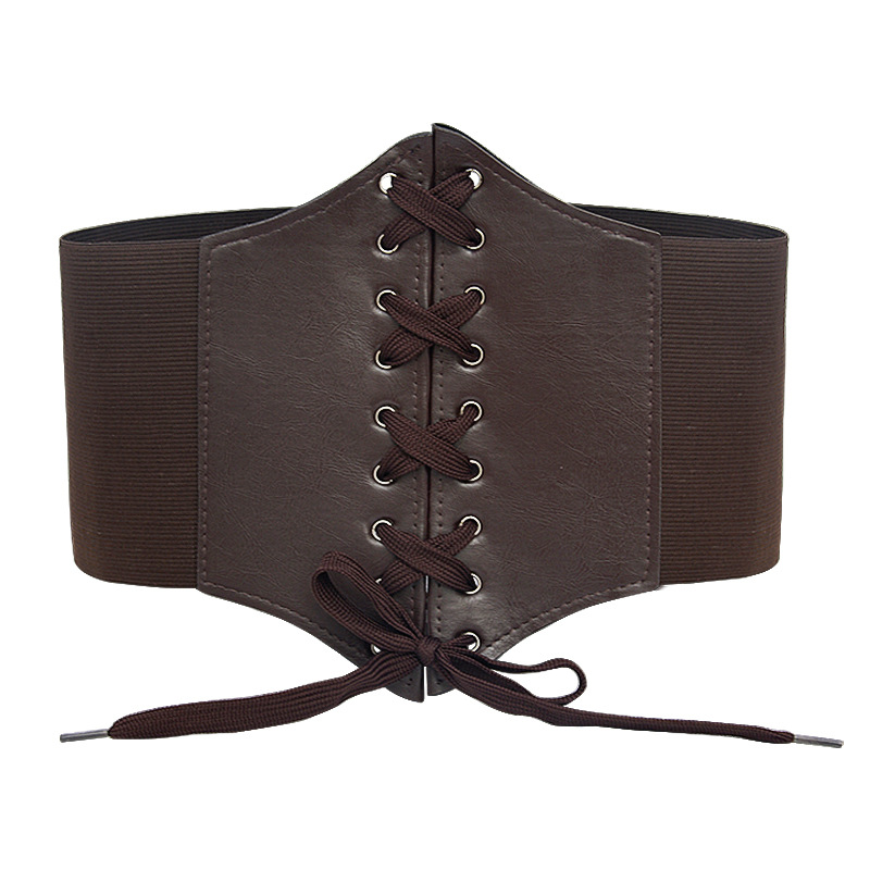 Women's Coffee Brown Corset Belt, Vintage Lace-up Waspie Waist