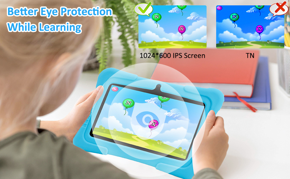 Ordinateur tablette éducative pour enfants, ordinateur de 7 pouces avec  caméras, protège la vue 1 + 8gwifi bleu Règlements européens