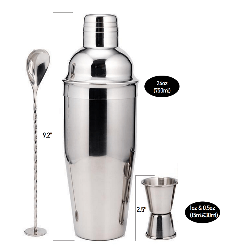 1set Cocktail Shaker 25oz 750ml Professional Margarita Mixer Drink Shaker  And Jigger Mixing Spoon Set Shake Jug Bar Spoon Rolled Edge Measuring Cup  For Home Bar Bartender - Home & Kitchen 