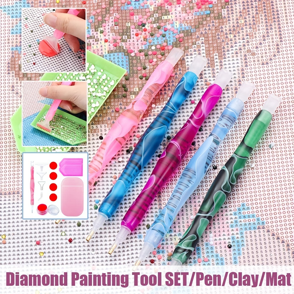 

Diamond Painting Pen Kit, Handmade Resin 5d Diamond Painting Pen For Diamond Art And Nail Art, With 5 Gem Picker Pen Picking Heads And 2 Pieces Painting Glue Clay