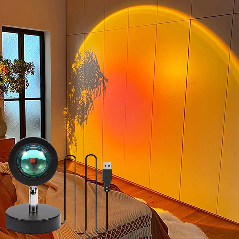 Lampe de projection coucher de soleil, 5 couleurs, rotation à 180°, avec  USB, pour selfie, chambre à coucher, salon, table, éclairage d'ambiance  décoratif, visuel romantique : : Bricolage
