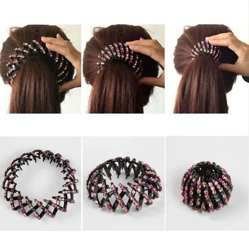 1pc rhinestone nest shape hair clip elegant bun maker ponytail holder hair claw hair styling accessory details 6