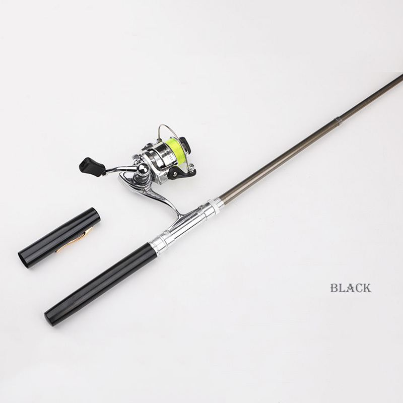 G Ganen 38inch Mini Portable Pocket Aluminum Alloy Fishing Rod Pen Great  (Black)