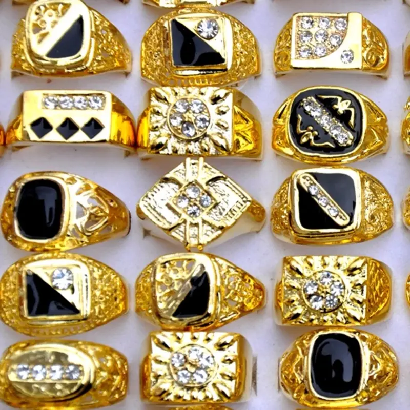 5pcs lot vintage classic color crystal rhinestone metal ring mans wide rings wedding ring party men jewelry details 0