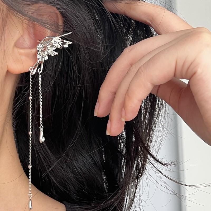 Zircon Butterfly Ear Cuff with Silver Tassel
