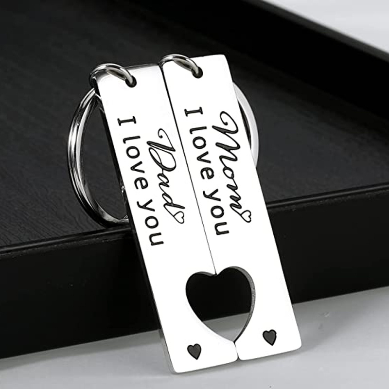 1pair Inspirational Words Love Dad Mom Round Tag Holding Hands Key ...