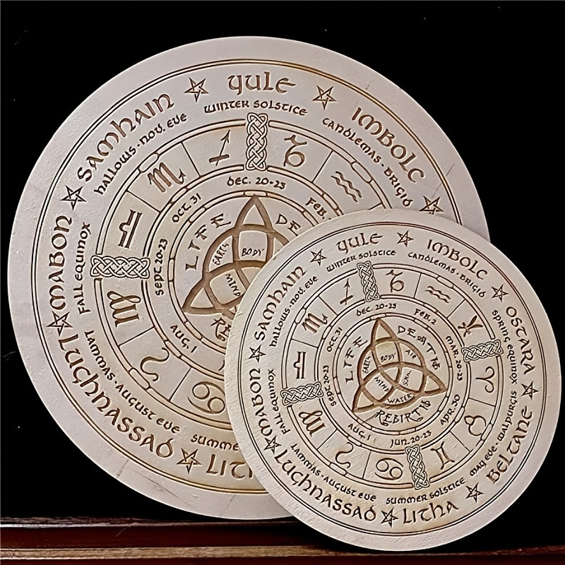 1pc 7.8in /19.8cm 11.8in/30cm Wiccan Calendar Wood Engraved Board ...