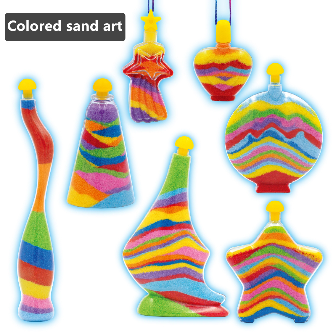 Lot de 12 sables colorés pour l'art du sable, sable coloré et 3 petits  entonnoirs en plastique inclus pour les projets de sable d'artisanat :  : Jeux et Jouets