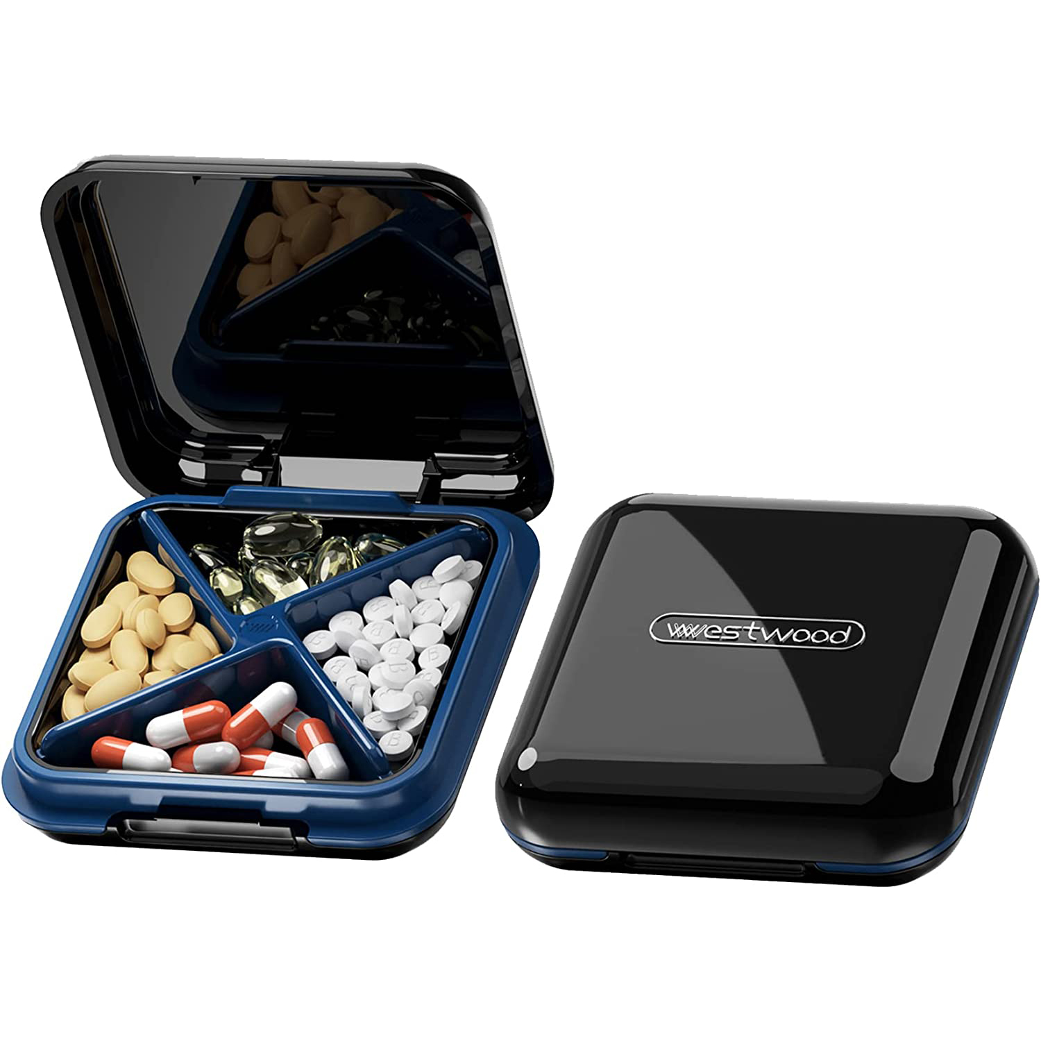 4 Pack Portable Travel Pill Organizer Case for Pocket Purse Cute Small  Daily Pill Box 4 Compartments Plastic Medicine Vitamin Holder Container