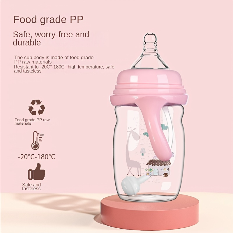 A Pink 0-3 Year Old Baby Standard Caliber Pp Milk Bottle With Handle  Anti-colic Bottle And Anti-suffocation Bottle