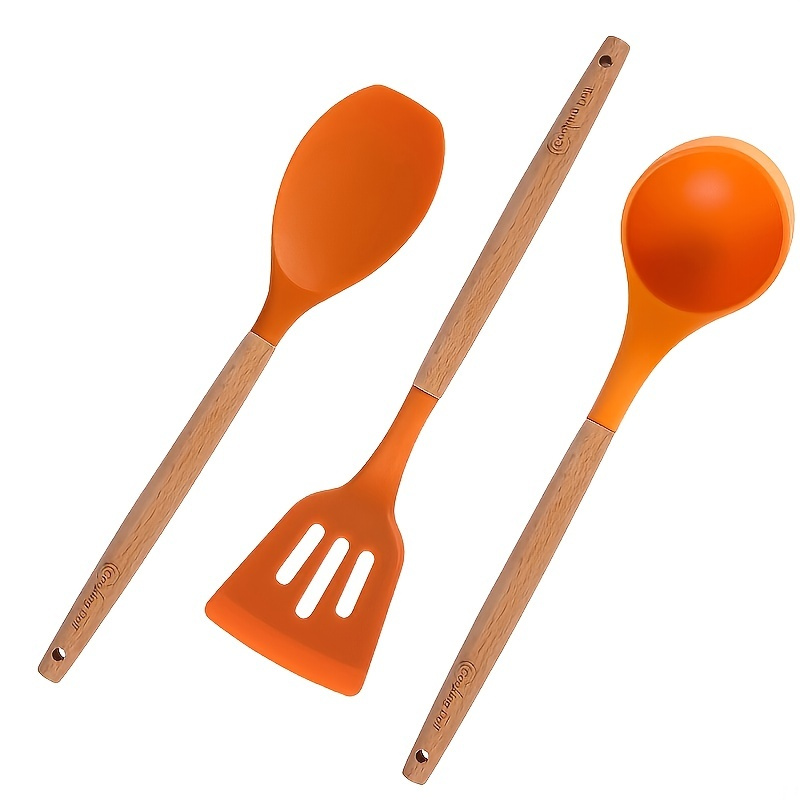 Silicone Spatula Spoon With Wooden Handle, High Temperature Resistant  Non-stick Kitchen Utensils, Suitable For Fish, Biscuits, Eggs, Pancakes,  Cooking - Temu