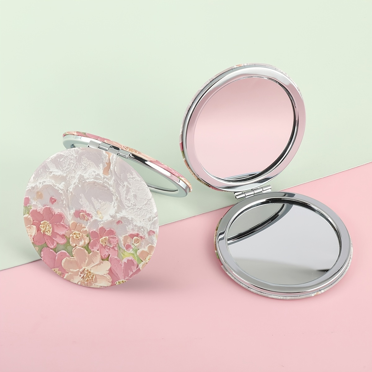

Compact Flower Mirror For Women, Round Mini Pocket Makeup Mirror For Purse, Cute Floral Portable Folding Travel Mirror