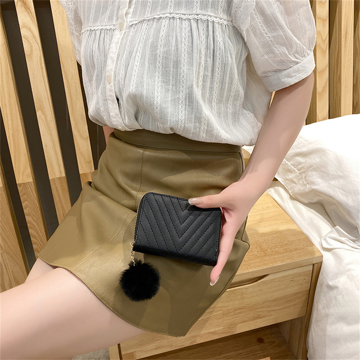 Fashion Solid Color Women's Wallet Short Coin Purse Female