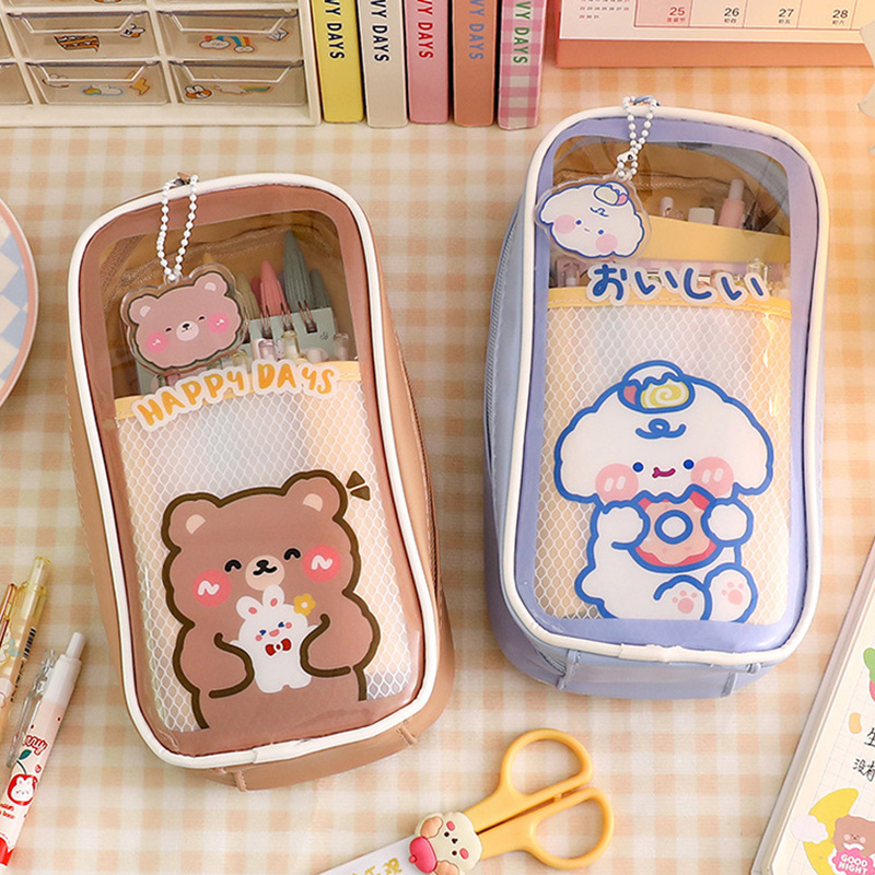 Aesthetic Cute Pencil Case, Clear Large Pencil Pouch Kawaii School Supplies