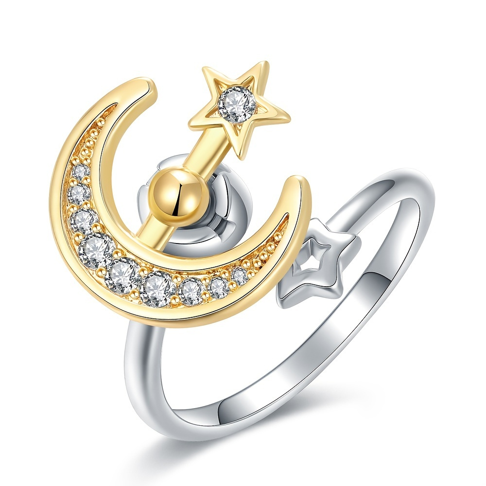 Moon Star Open Ring può girare per alleviare l'ansia anello per le donne  ragazze BFF regalo di festa gioielli placcati oro 18 carati