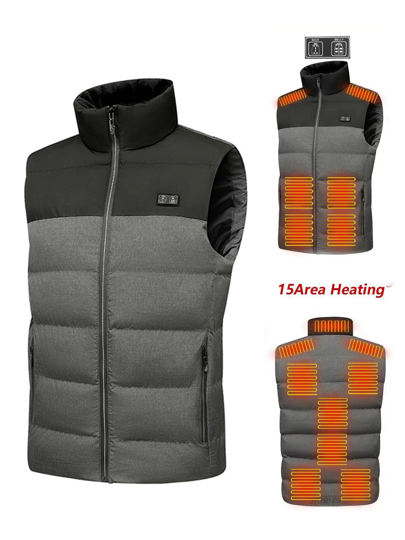 Chaleco térmico para hombre, con carga USB, ligero, lavable, 4 tamaños,  ajustable, unisex, ropa térmica para esquí, pesca, senderismo, caza, 1