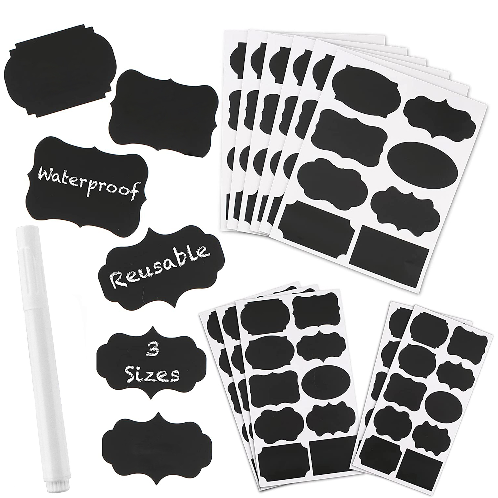 GLiving Large Chalkboard Labels- Erasable Decorative Chalk Labels - Set of  40 Reusable Premium Jar Labels-Chalkboard Stickers - Canister Sticker Labels  for Stylish Organization, Wedding Decorations 