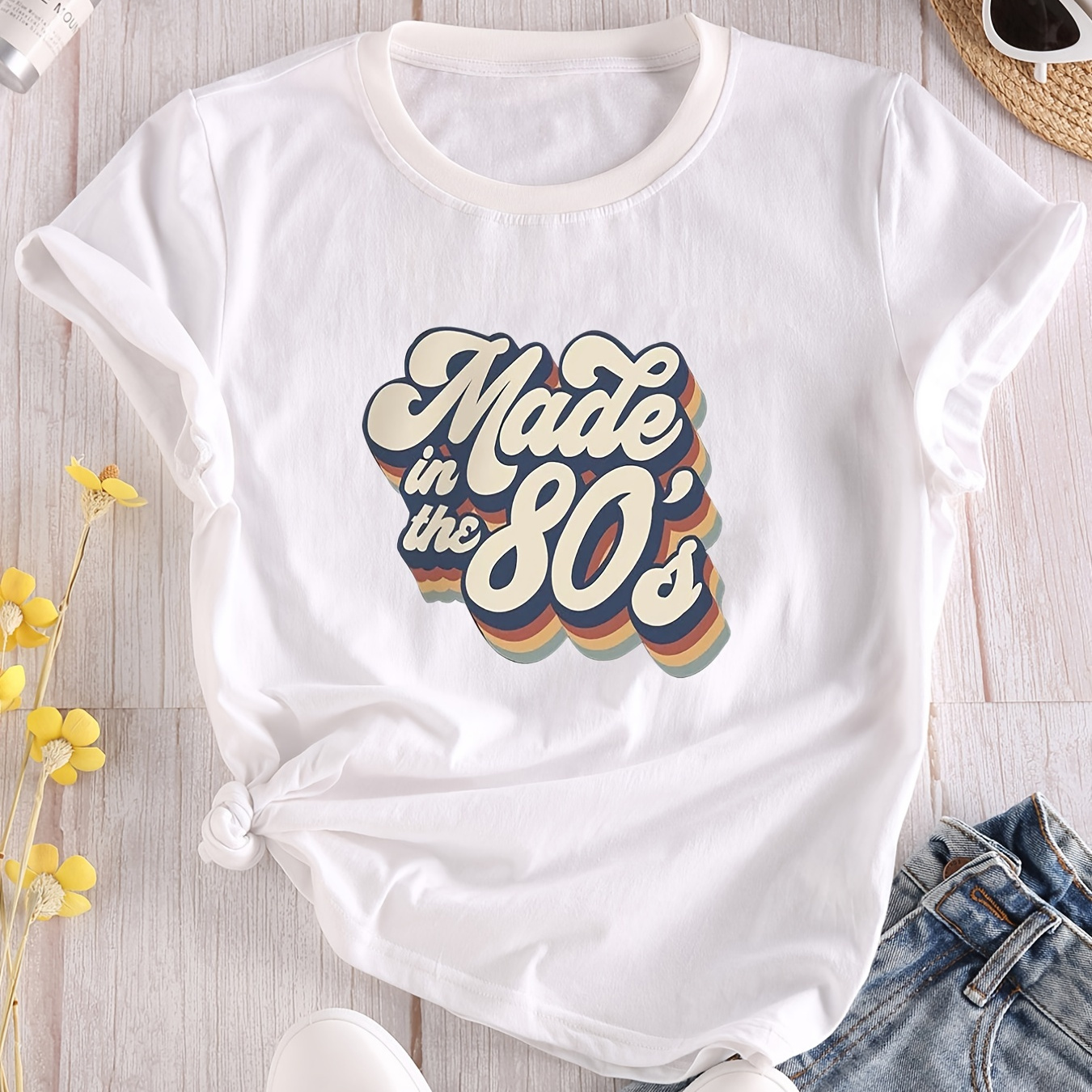 

Letter Print Crew Neck T-shirt, Casual Loose Short Sleeve Fashion Summer T-shirts Tops, Women's Clothing