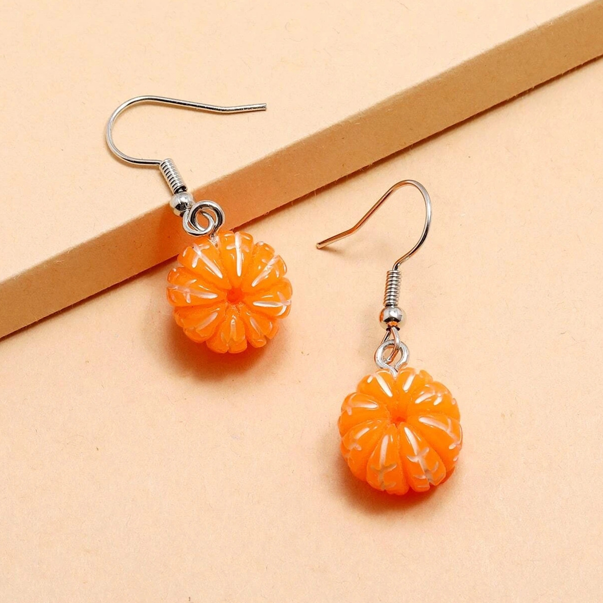 Women's Creative Orange Resin Earrings, Fruit Style