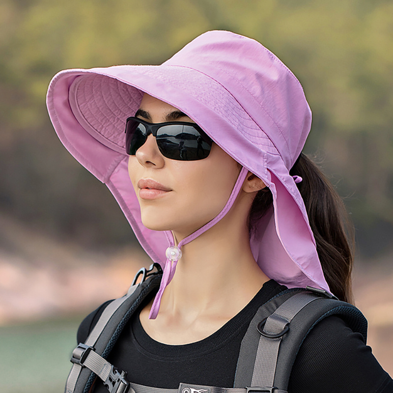 Wide Brim Shawl Ponytail Bucket Hat, Fishing Hat For Women, Outdoor Fishing Hiking UV Protection Bonnet
