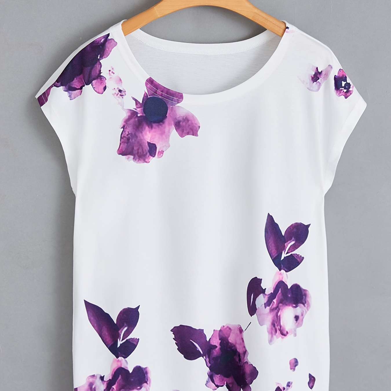 2 x Marks and Spencer Womens Purple Floral Cotton blend viscose T-Shirt  Size 12