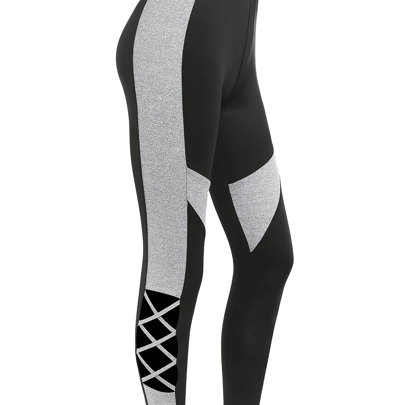 

Plus Size Colorblock Criss Cross High Rise Leggings, Women's Plus Sporty High Stretch Yoga Pants