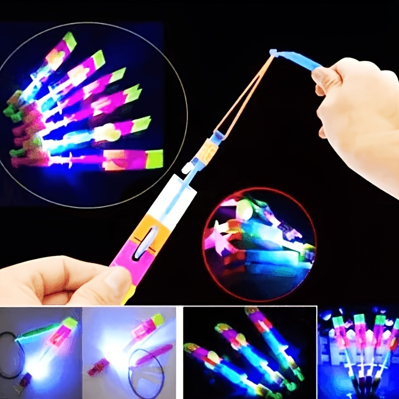 

10pcs Amazing Led Light Arrow Rocket Helicopter Flying Toy, Party Fun Gift, Slingshot Flying Copters Birthdays Thanksgiving Christmas Day Gift , Outdoor Game For Children Kids