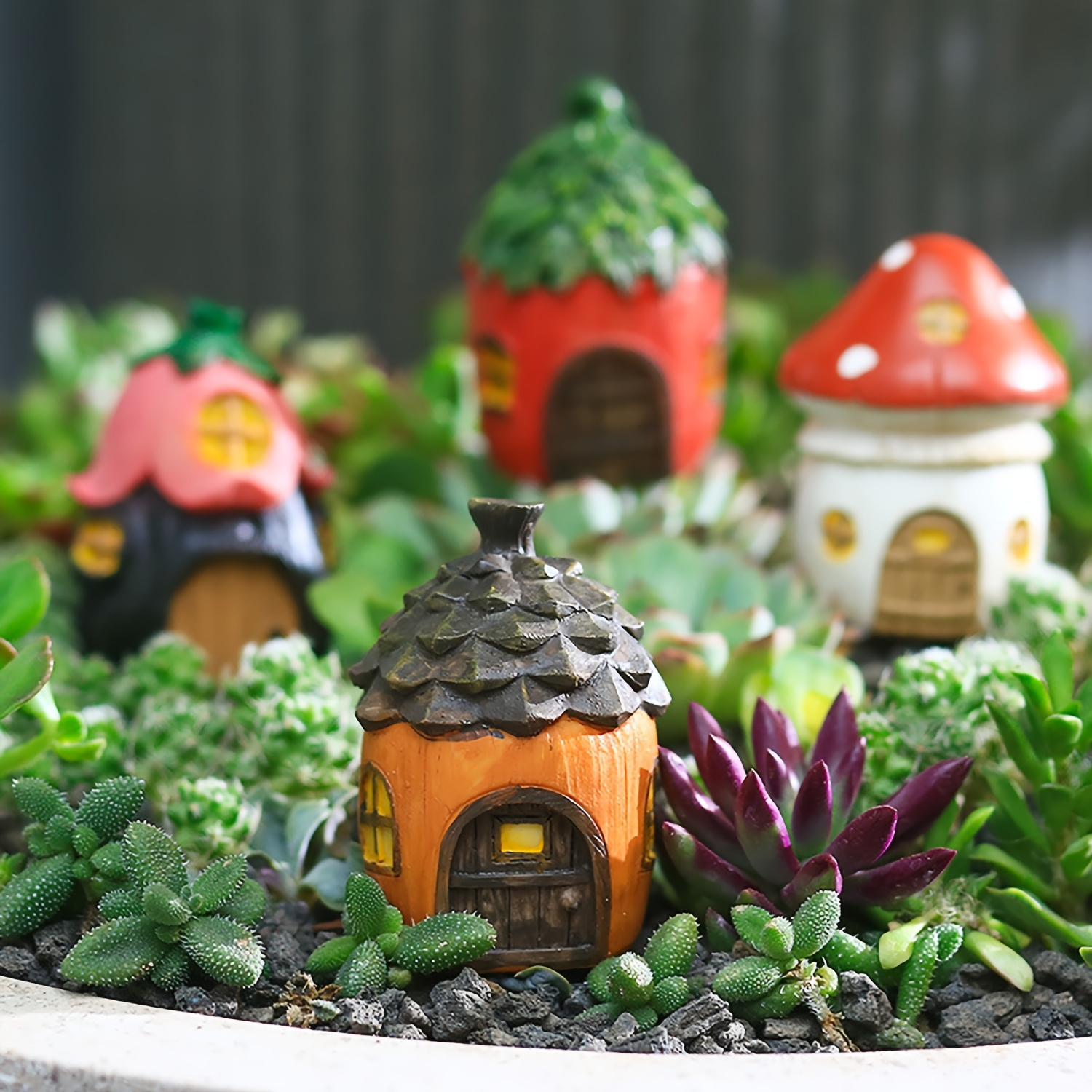 4pcs Mushroom House Garden Statue, Resin 3in Small Diy Fairy