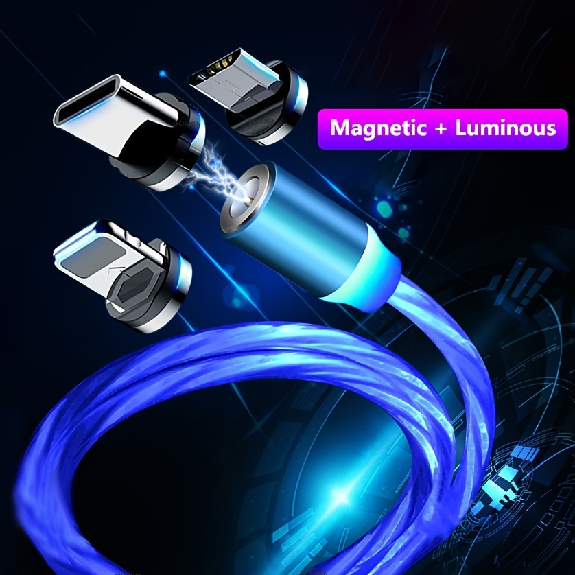 3 in 1 Usb Led Flow Magnetic Suction Charging Data Cable - Temu