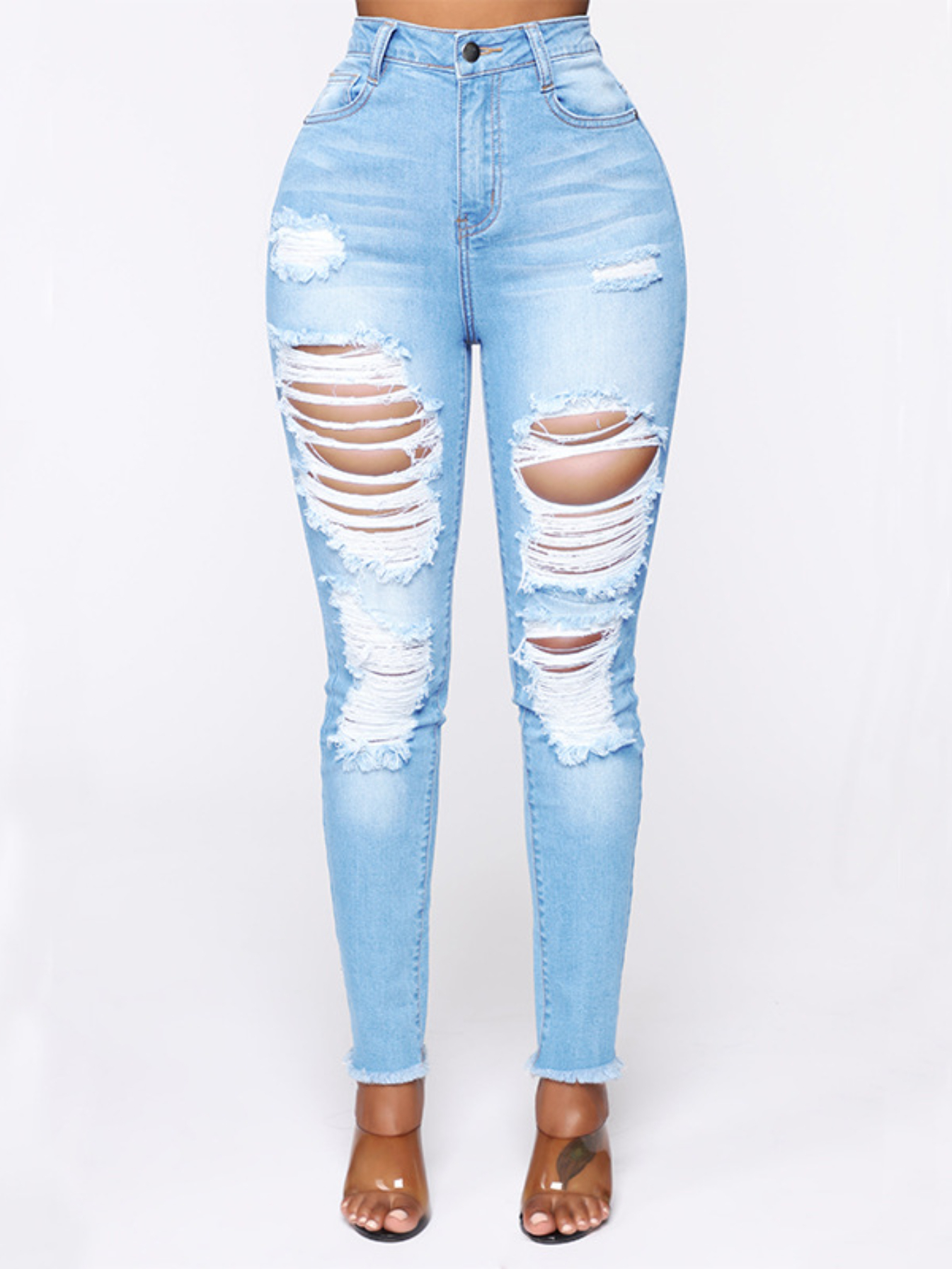 Jeans Ajustados Rasgados Elásticos Mujer Pantalones Lápiz - Temu