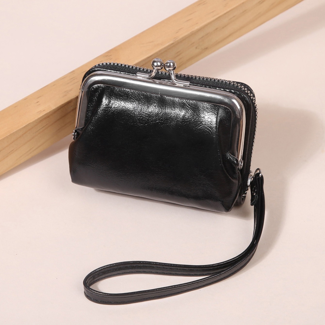 Large Leather Wallet, Twist Lock Wallet, Leather Purse, Women's Leather Wallets, Brown Wallet