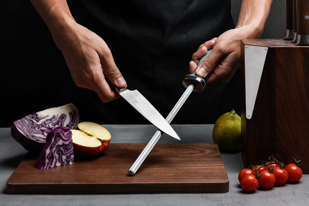 TUO Afilador de cuchillos de cocina, herramienta de afilado de cuchillos de  acero de 8 pulgadas, ayuda a reparar cuchillas de pulido, varilla de