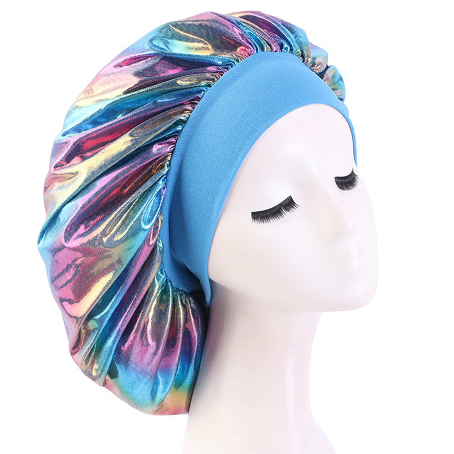 Seidensatin-Schlafhaube, übergroß, 43,2 Cm – Blaugrün, Mit Breitem Gummiband, Für Lockiges & Geflochtenes Haar