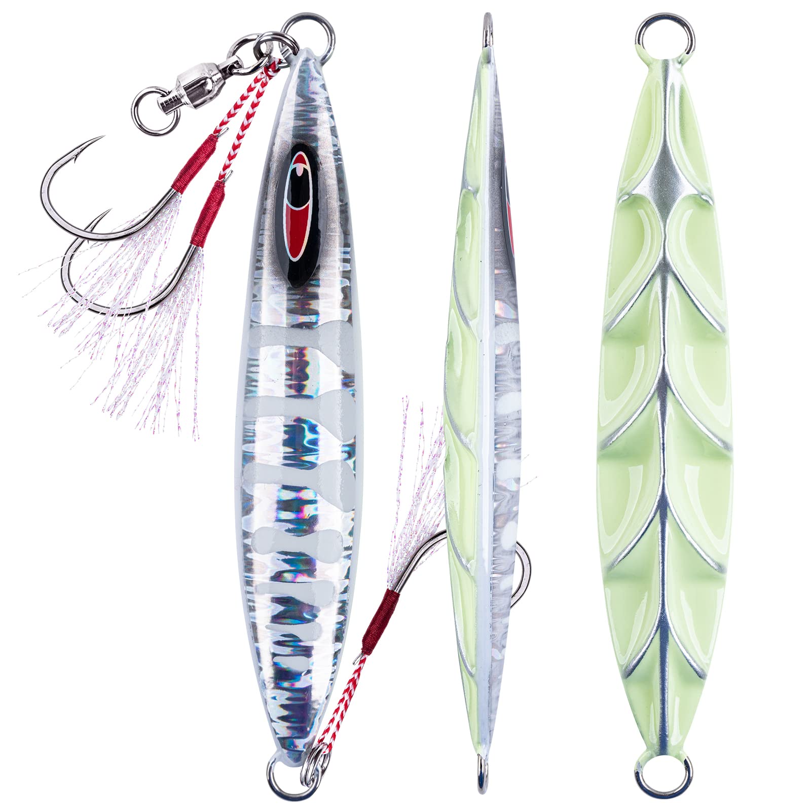 Glow 2/0 Twin Skirted Assist Hooks Mixed bag Slow pitch jigging