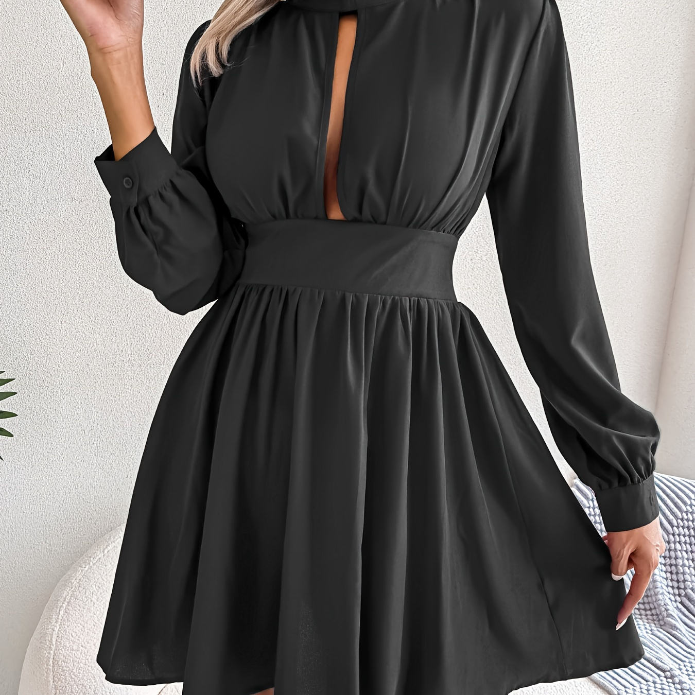 Sexy Cut Out Dress, Long Sleeve Turtle Neck Dress For Spring & Fall, Women's Clothing