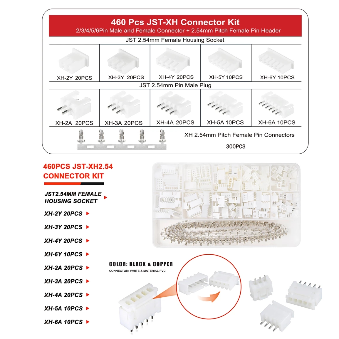 Jst Ph2 0 2 54 Xh Male Female Connector 2 3 4 5 6pin Plug - Temu