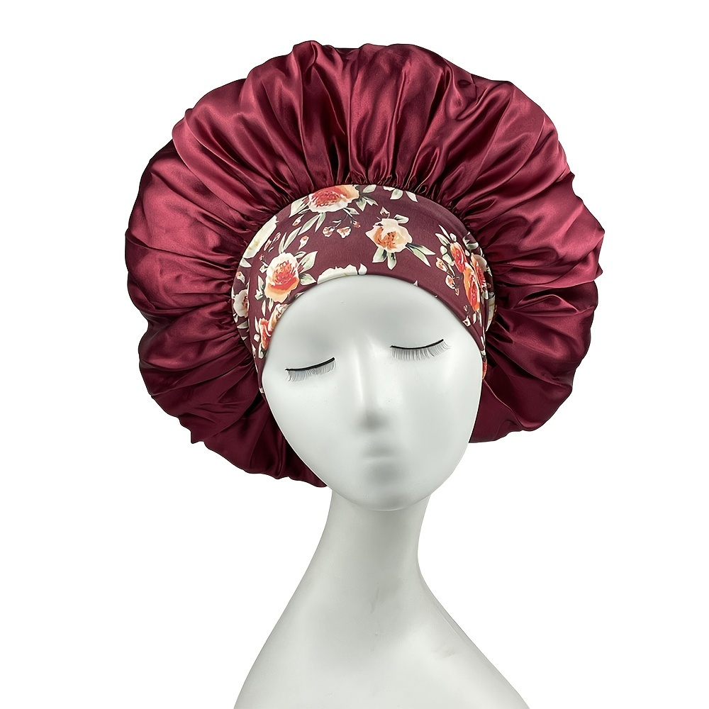 Bonnet For Women Printed Imitation Silk Wide Side Ladies Color Tissue Curly Hair Sleeping Cap