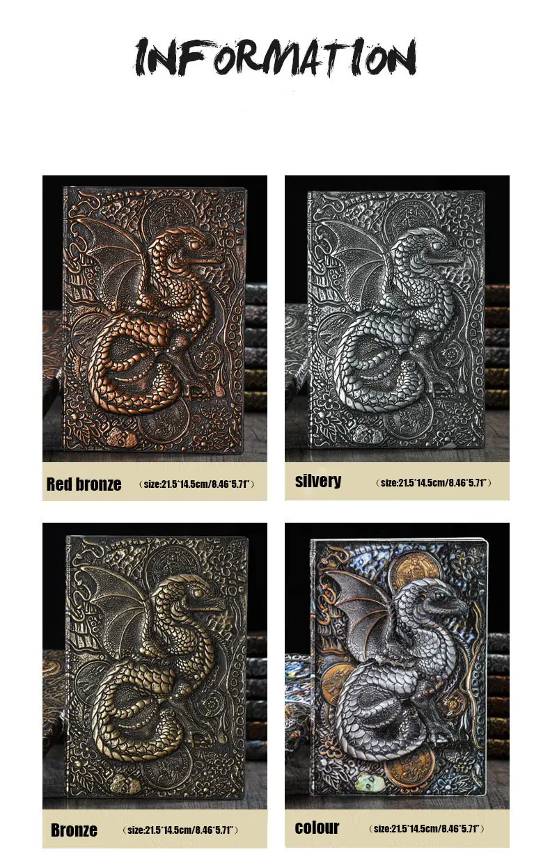 3d dragon a5 notebook vintage european style thickened pu leather flounce notebook business gift office accessory details 2