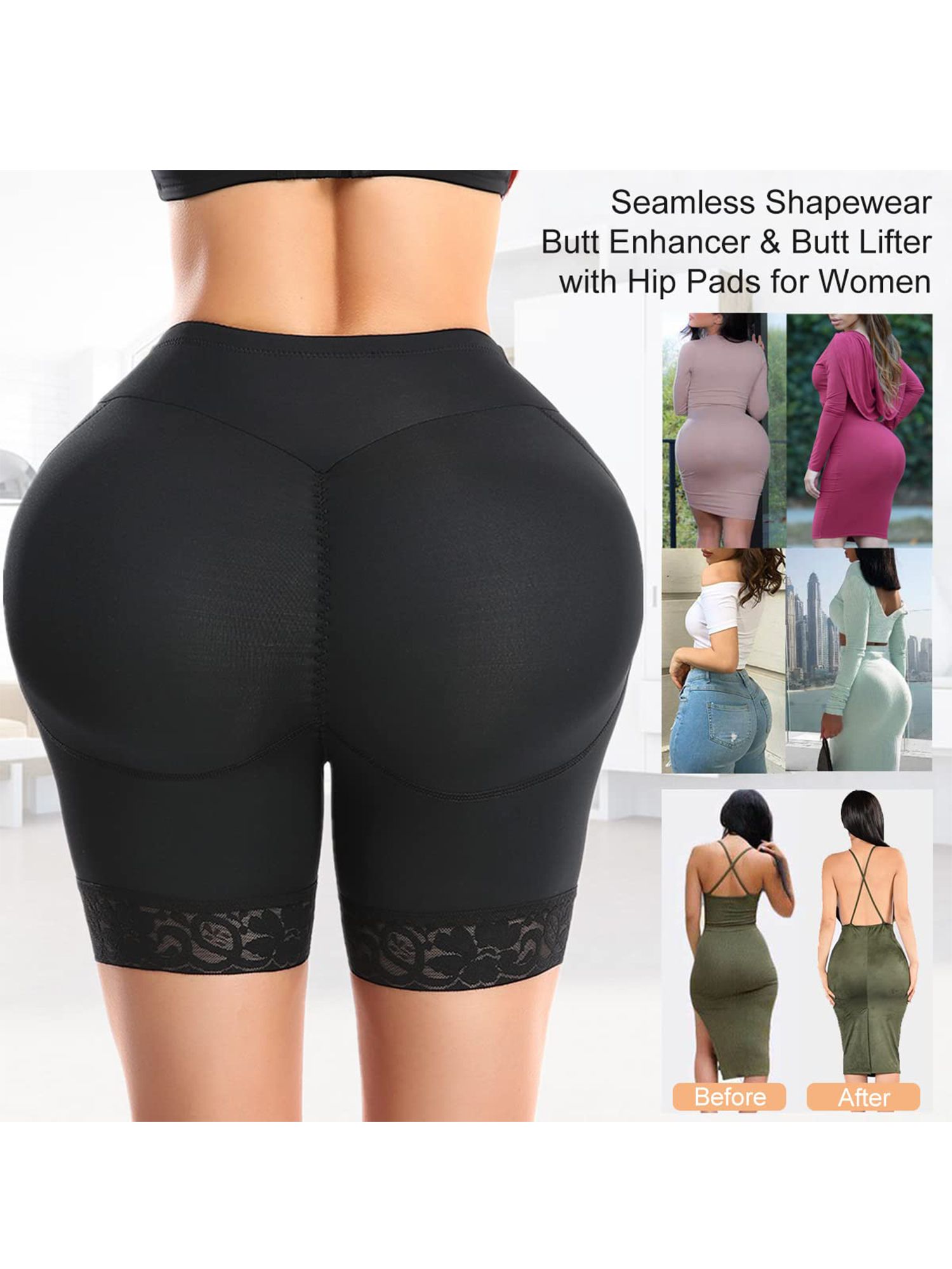 Womens High Waisted Butt Lifter Body Shaper Tummy Control Butt Pads Hip Enhancer  Slimming Fajas Lace Body Shaper size XXXL Color Beige