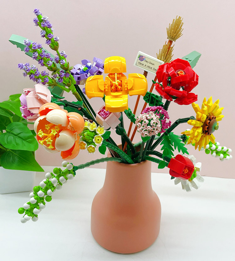 fun4kid Kit di costruzione bouquet di fiori, set di blocchi di