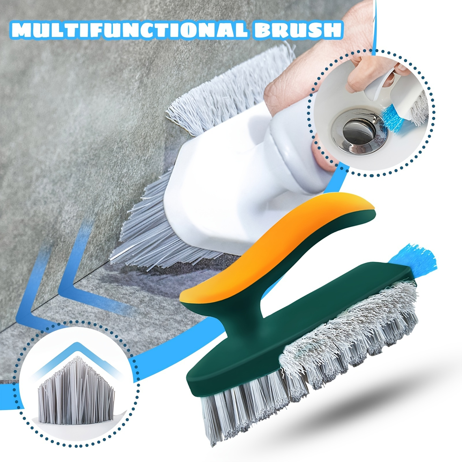 Double-sided Floor Scrub Brush With Long Handle, Corner Crevice Cleaning  Brush, Heavy Duty Stiff Brush For Cleaning Bathroom, Patio, Kitchen, Wall  And Deck - Temu