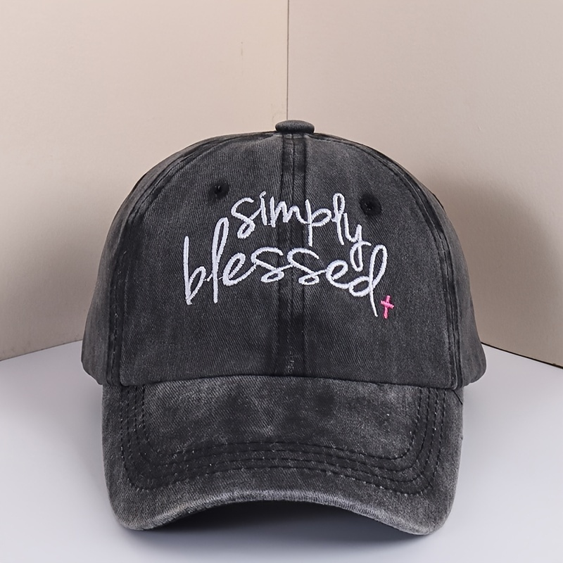 

Embroidery Washed Blessed Baseball Cap Outdoor Fashion Casual Style Cross Man Unisex Hat For Women Girls Her