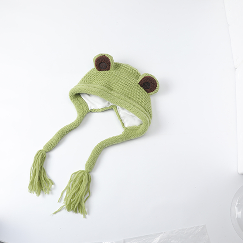 Winter Thick Cute Frog Hat Beanie Warm Windproof Knitted Hat - Temu Canada