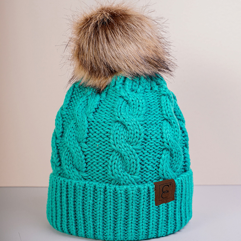 Winter Cable Knit Pom Pom Beanie Hat